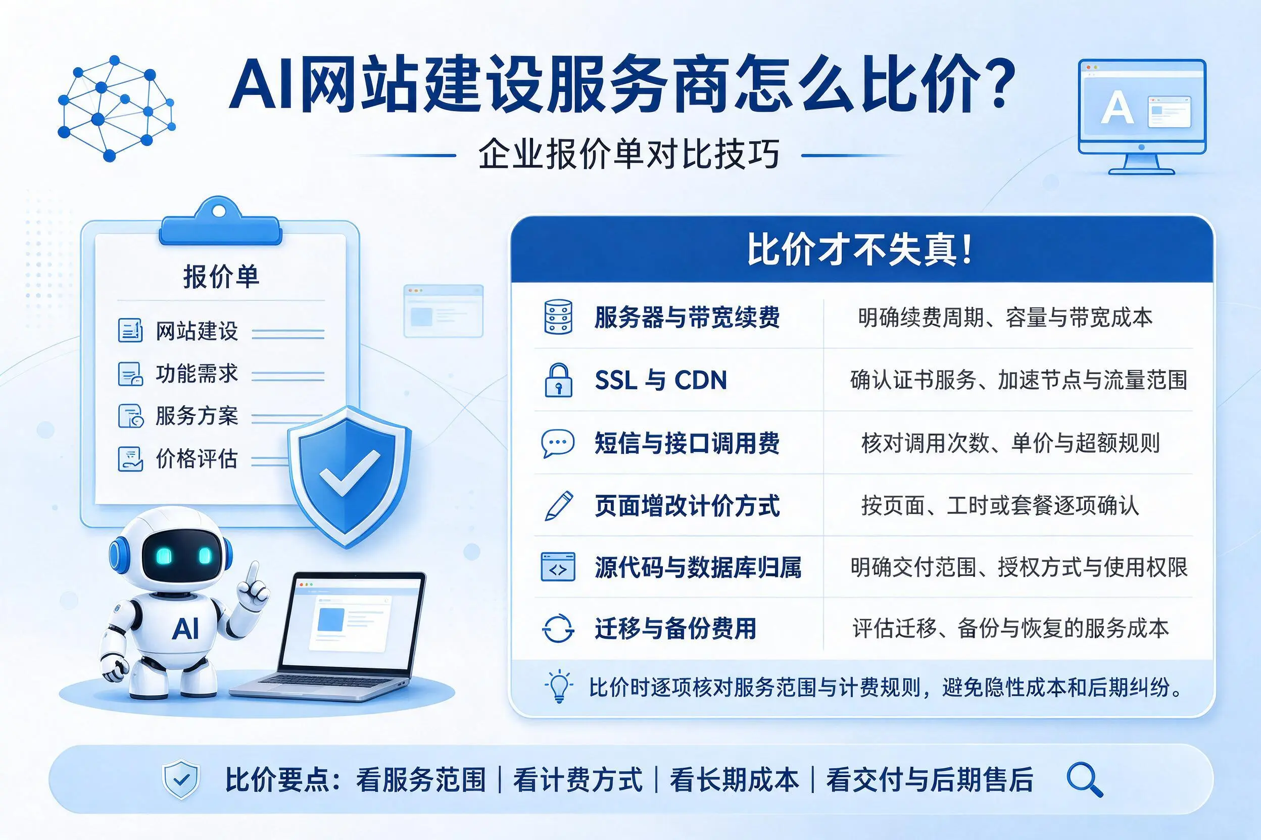 AI网站建设服务商怎么比价？洛阳企业报价单对比技巧