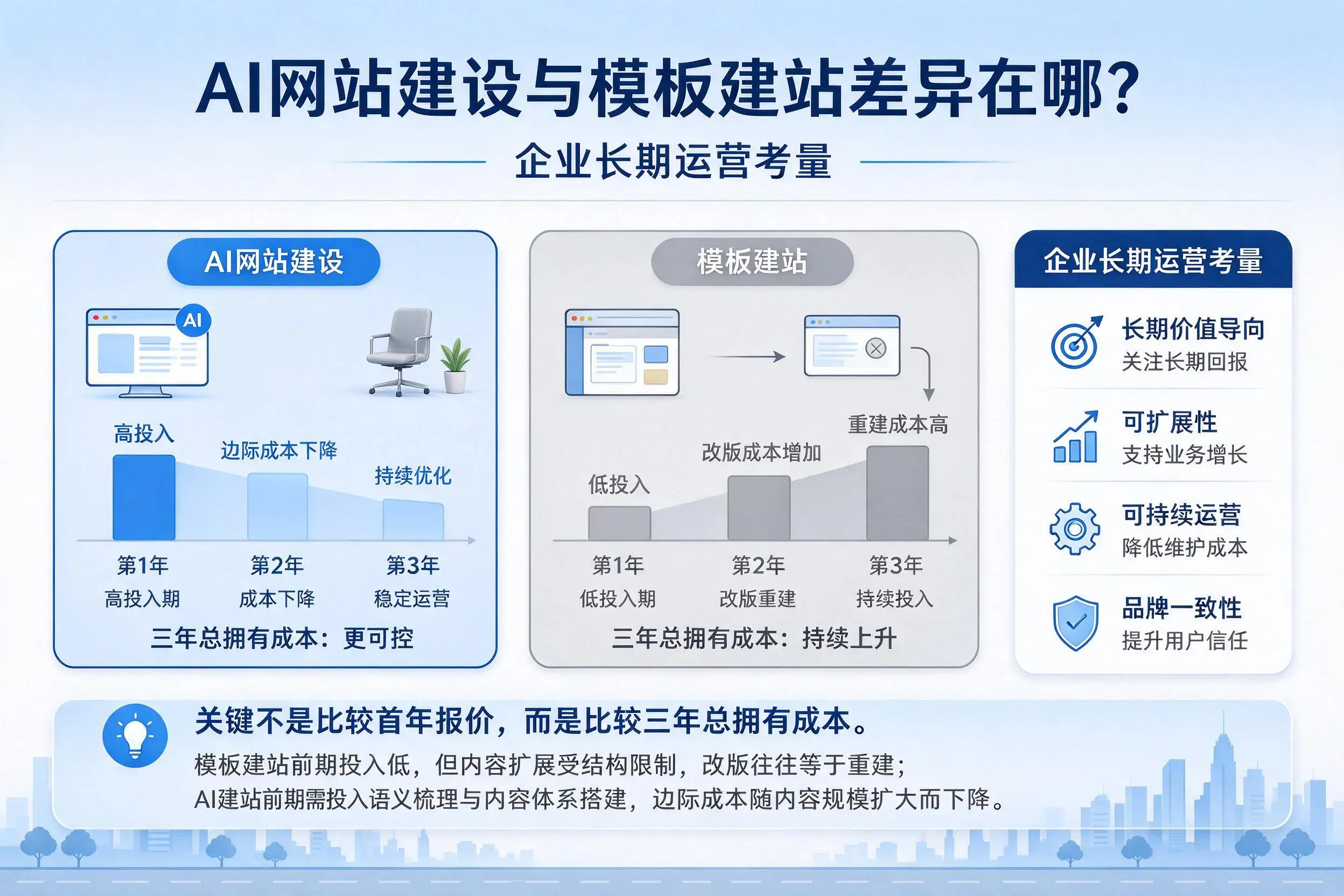 AI网站建设与模板建站差异在哪?洛阳企业长期运营考量